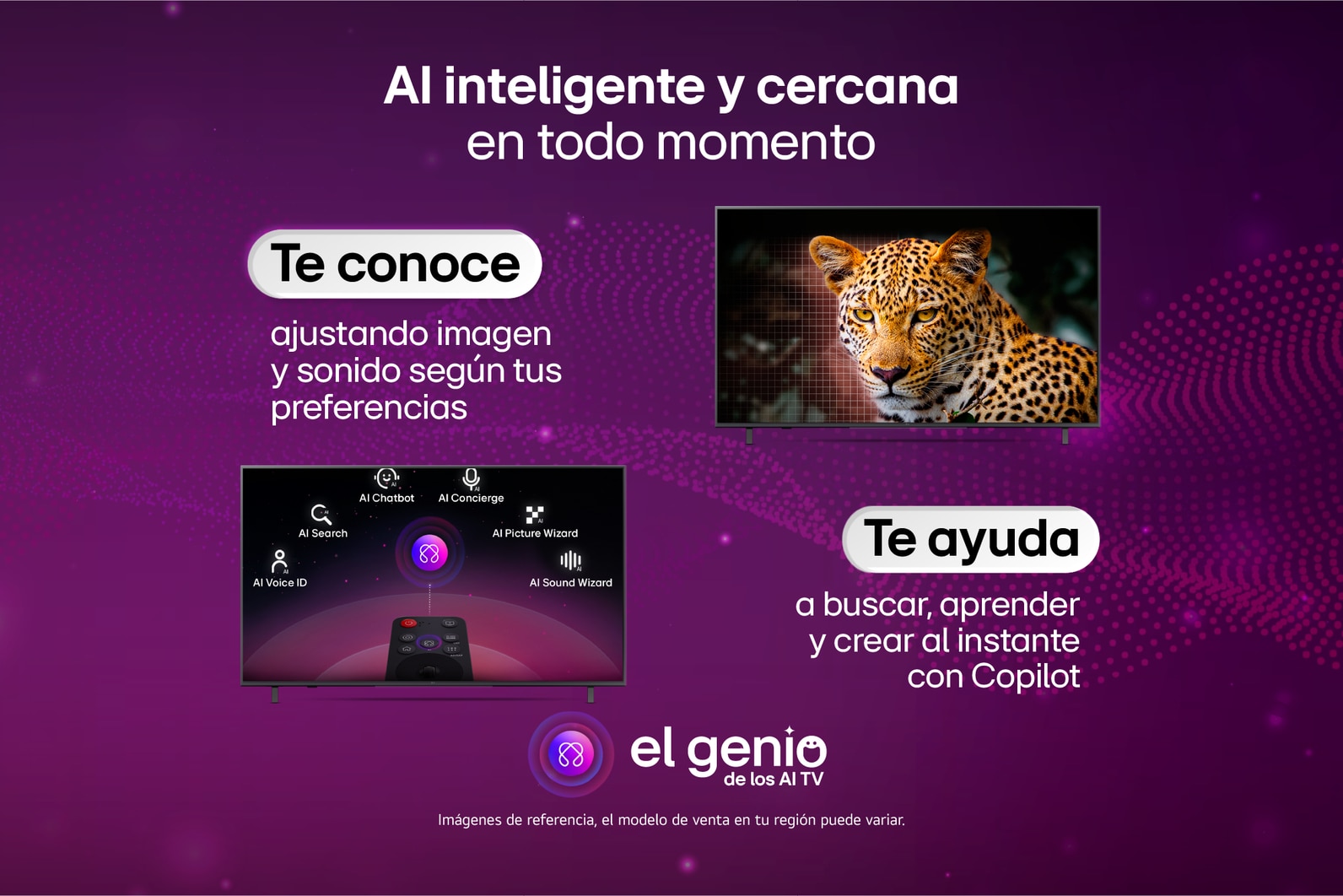 LG NANO 4K UHD AI NU85 permite la superampliación 4K con mapeo dinámico de tonos, mostrando un retrato en primer plano con flores mientras la IA refina cada marco para mejorar la textura de la piel, los detalles finos y el color natural hasta una resolución 4K.